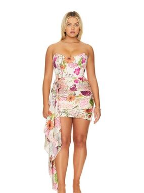 Katie May Floral Strapless Mini Dress with Side Drape - Pink Floral